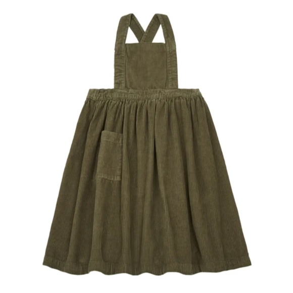 Simple Folk Corduroy Pinafore Apron Dress Olive Fall Autumn 4/5Y Khaki Heirloom - Picture 3 of 13